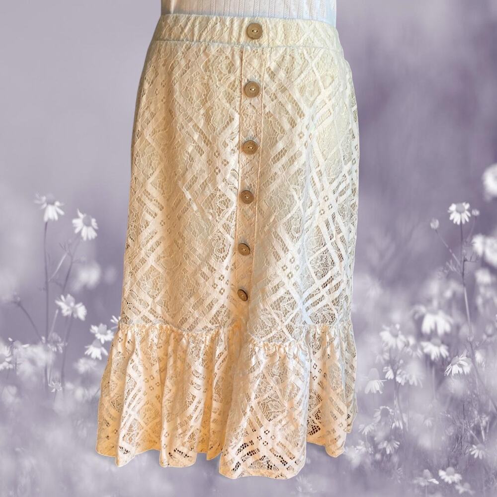 Cream lace midi skirt